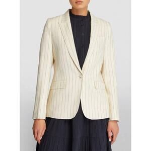 ME+EM Panama Pinstripe Cream Blazer Oversized Neutral 12 Single Breasted Jacket